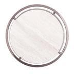Round Glass Top Side Table with Faux Stone Shelves and Metal Frame