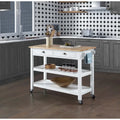44-Inch Solid Wood Butcher Block Kitchen Cart with Wine Rack