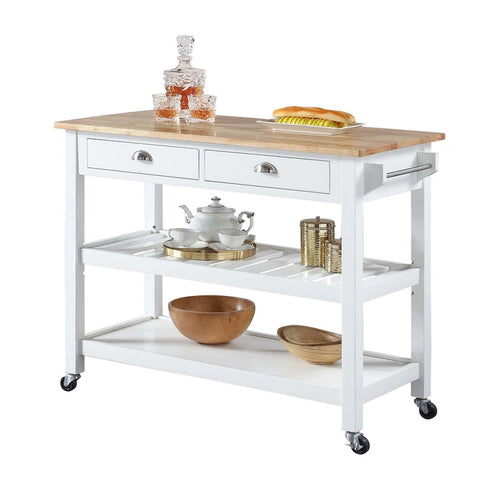 44-Inch Solid Wood Butcher Block Kitchen Cart with Wine Rack