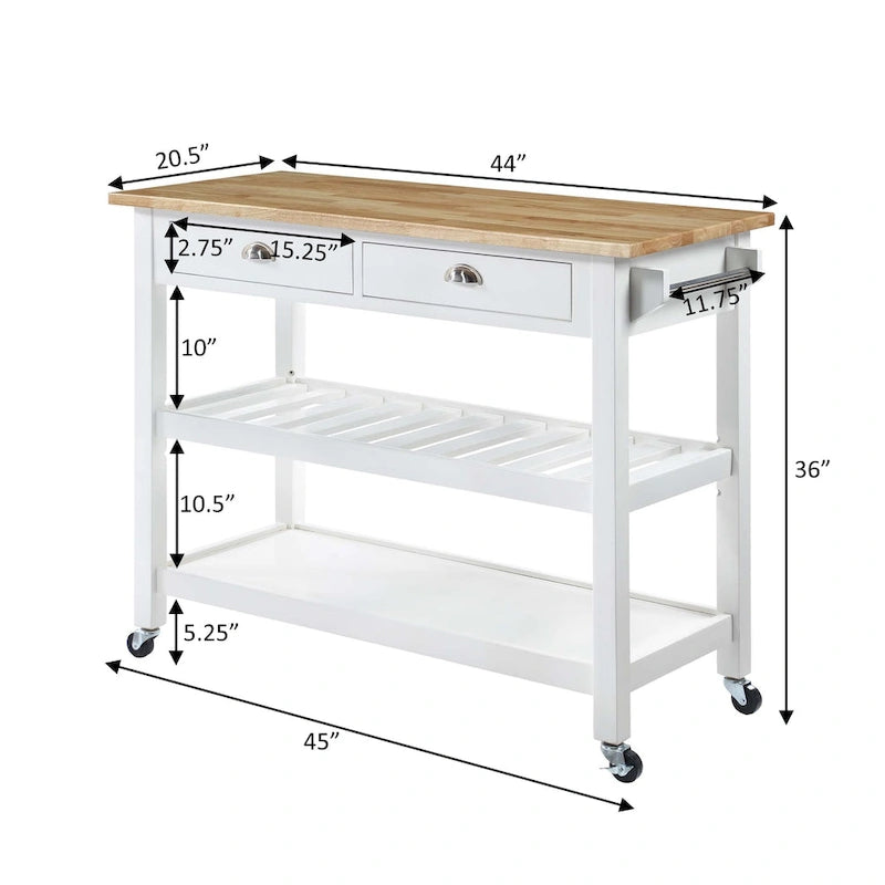 44-Inch Solid Wood Butcher Block Kitchen Cart with Wine Rack