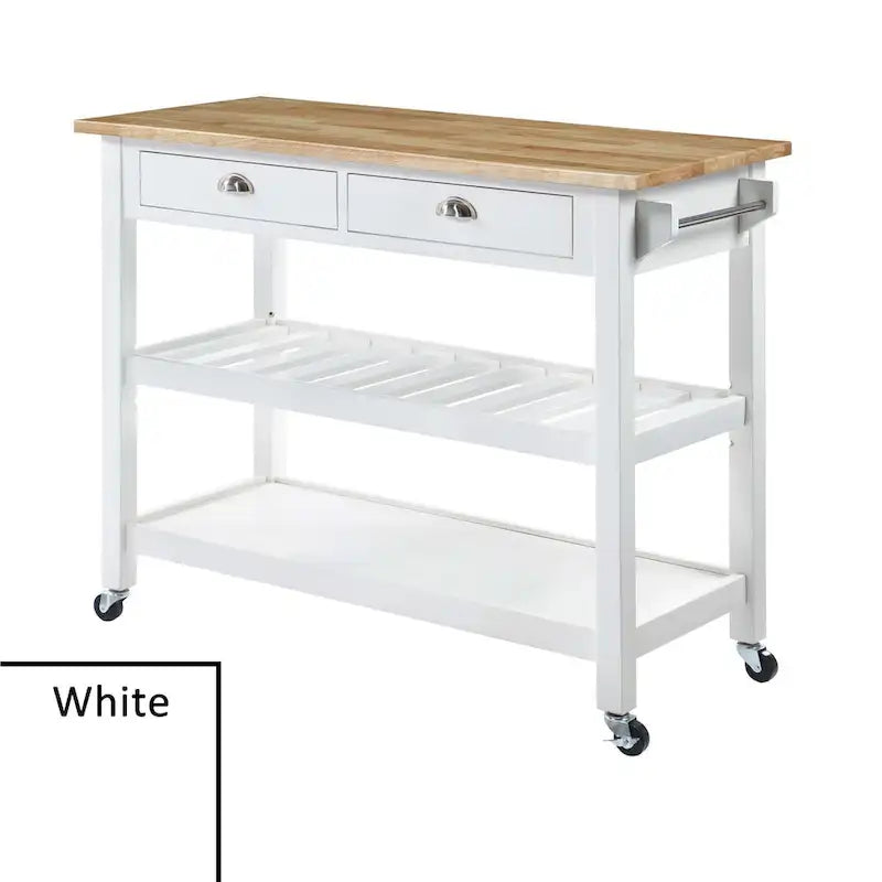 3-Tier Butcher Block Kitchen Cart with Drawers and Wine Rack