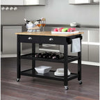 44-Inch Solid Wood Butcher Block Kitchen Cart with Wine Rack
