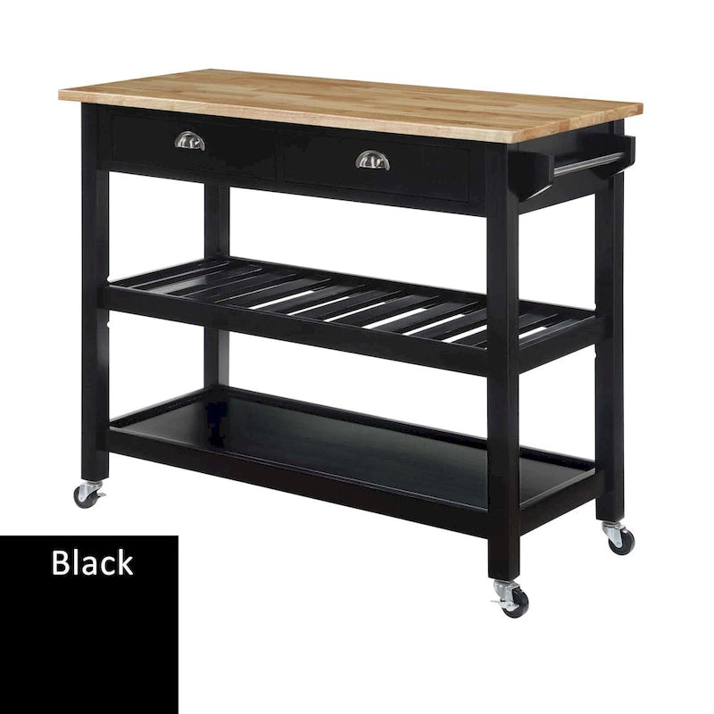 44-Inch Solid Wood Butcher Block Kitchen Cart with Wine Rack