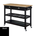 44-Inch Solid Wood Butcher Block Kitchen Cart with Wine Rack