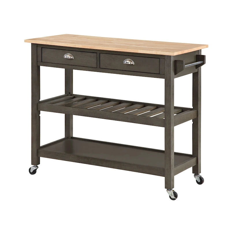 44-Inch Solid Wood Butcher Block Kitchen Cart with Wine Rack