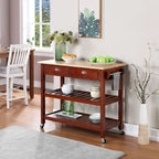 44-Inch Solid Wood Butcher Block Kitchen Cart with Wine Rack