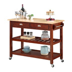 44-Inch Solid Wood Butcher Block Kitchen Cart with Wine Rack