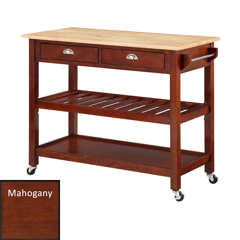 44-Inch Solid Wood Butcher Block Kitchen Cart with Wine Rack