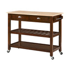 44-Inch Solid Wood Butcher Block Kitchen Cart with Wine Rack