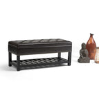 43 Inch Rectangle Storage Ottoman Bench with Tufted Lid and Shelf