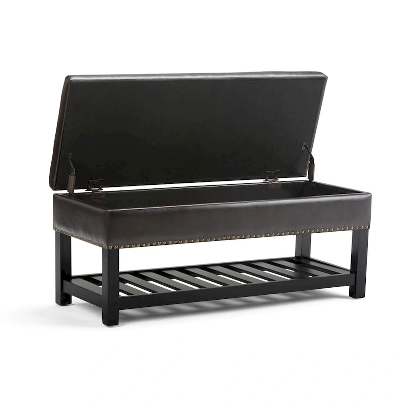 43 Inch Rectangle Storage Ottoman Bench with Tufted Lid and Shelf