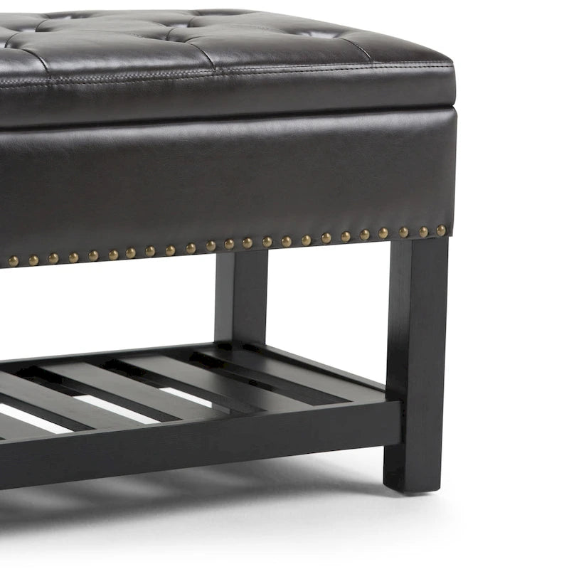 43 Inch Rectangle Storage Ottoman Bench with Tufted Lid and Shelf
