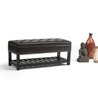 43 Inch Rectangle Storage Ottoman Bench with Tufted Lid and Shelf