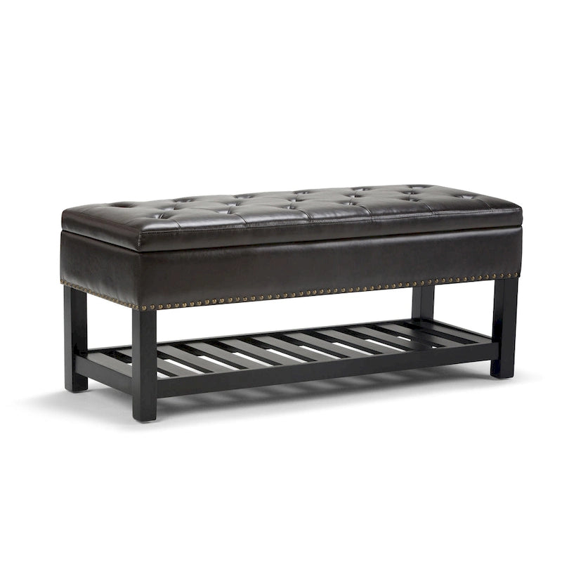 43 Inch Rectangle Storage Ottoman Bench with Tufted Lid and Shelf