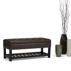43 Inch Rectangle Storage Ottoman Bench with Tufted Lid and Shelf