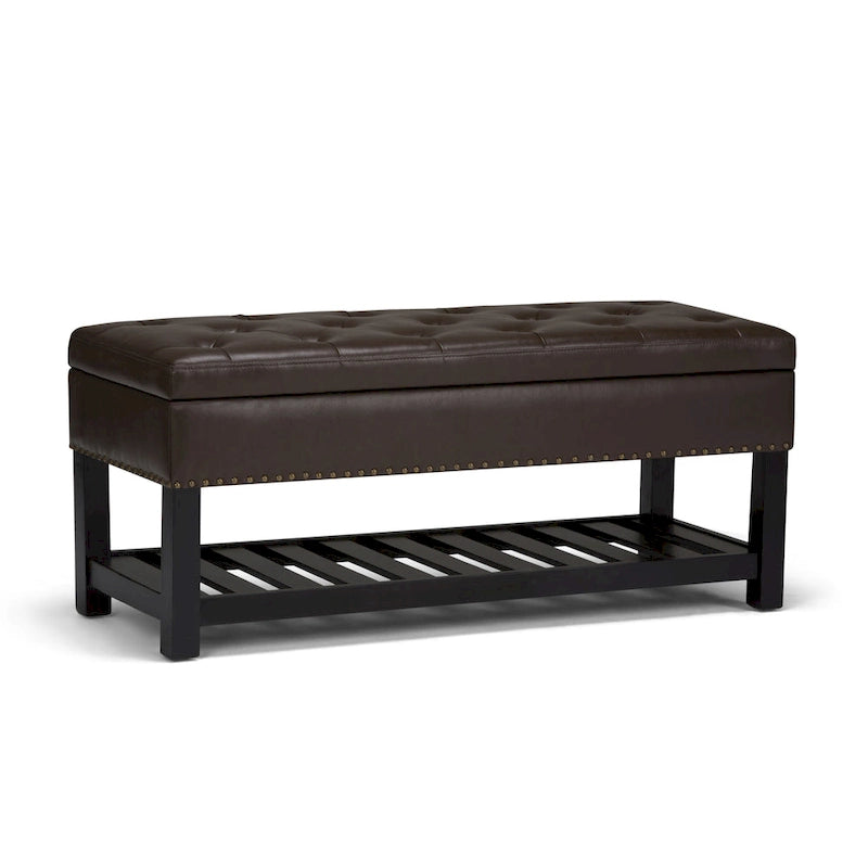 43 Inch Rectangle Storage Ottoman Bench with Tufted Lid and Shelf