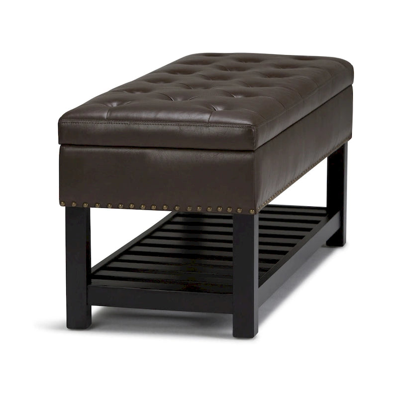 43 Inch Rectangle Storage Ottoman Bench with Tufted Lid and Shelf