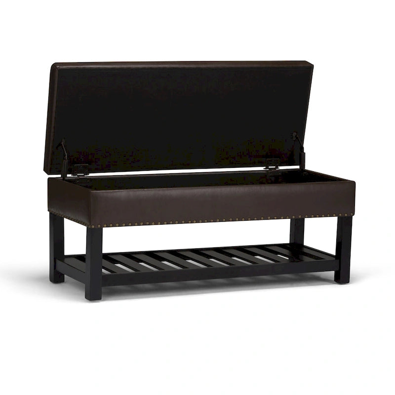 43 Inch Rectangle Storage Ottoman Bench with Tufted Lid and Shelf
