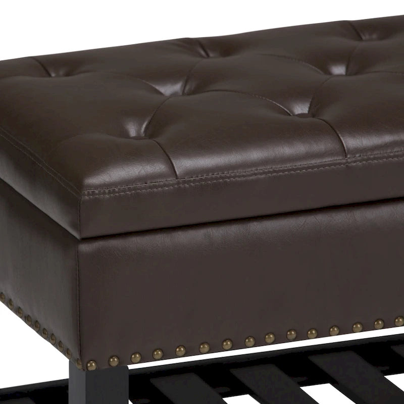 43 Inch Rectangle Storage Ottoman Bench with Tufted Lid and Shelf