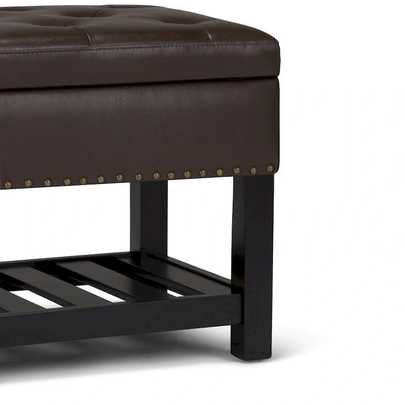 43 Inch Rectangle Storage Ottoman Bench with Tufted Lid and Shelf