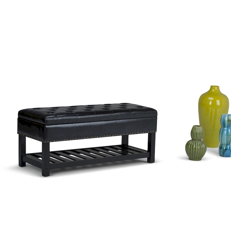 43 Inch Rectangle Storage Ottoman Bench with Tufted Lid and Shelf