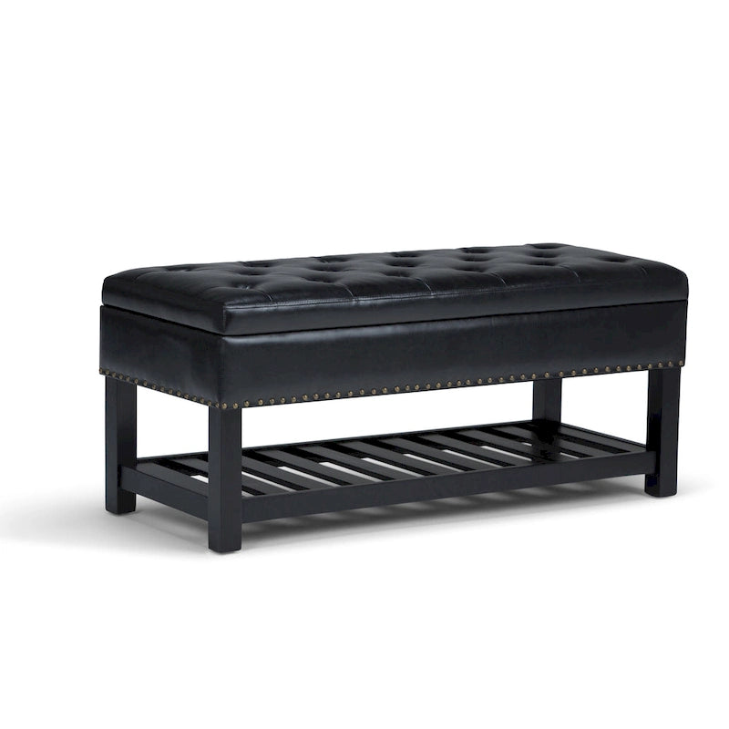 43 Inch Rectangle Storage Ottoman Bench with Tufted Lid and Shelf