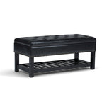 43 Inch Rectangle Storage Ottoman Bench with Tufted Lid and Shelf