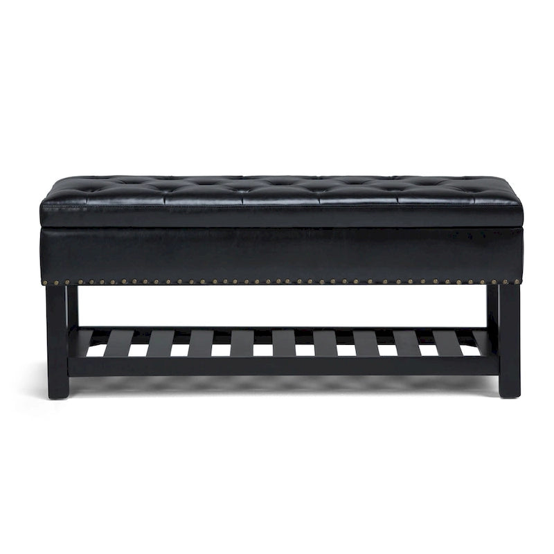 43 Inch Rectangle Storage Ottoman Bench with Tufted Lid and Shelf