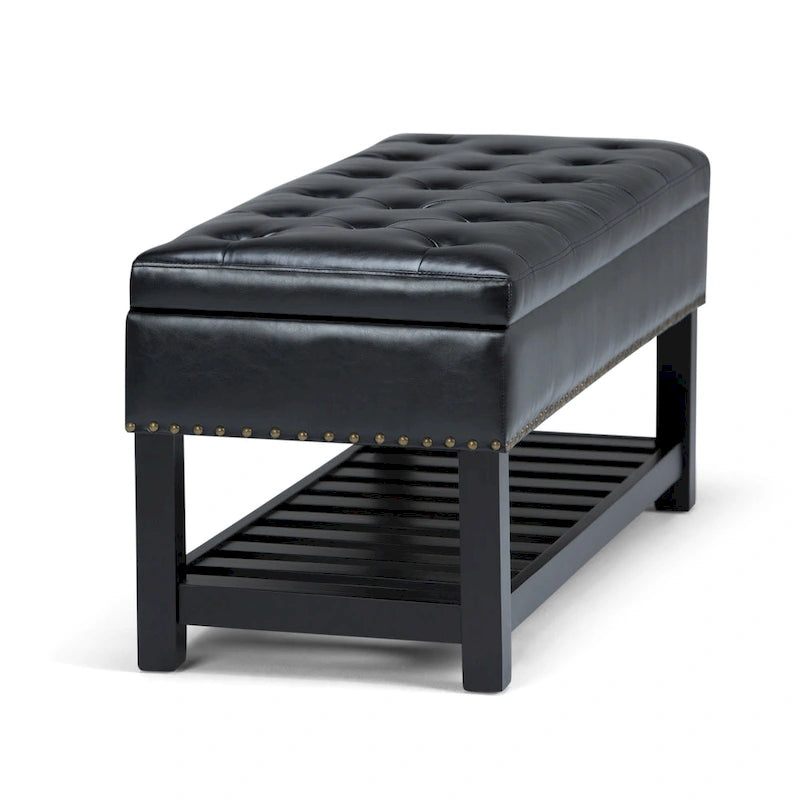 43 Inch Rectangle Storage Ottoman Bench with Tufted Lid and Shelf