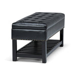 43 Inch Rectangle Storage Ottoman Bench with Tufted Lid and Shelf
