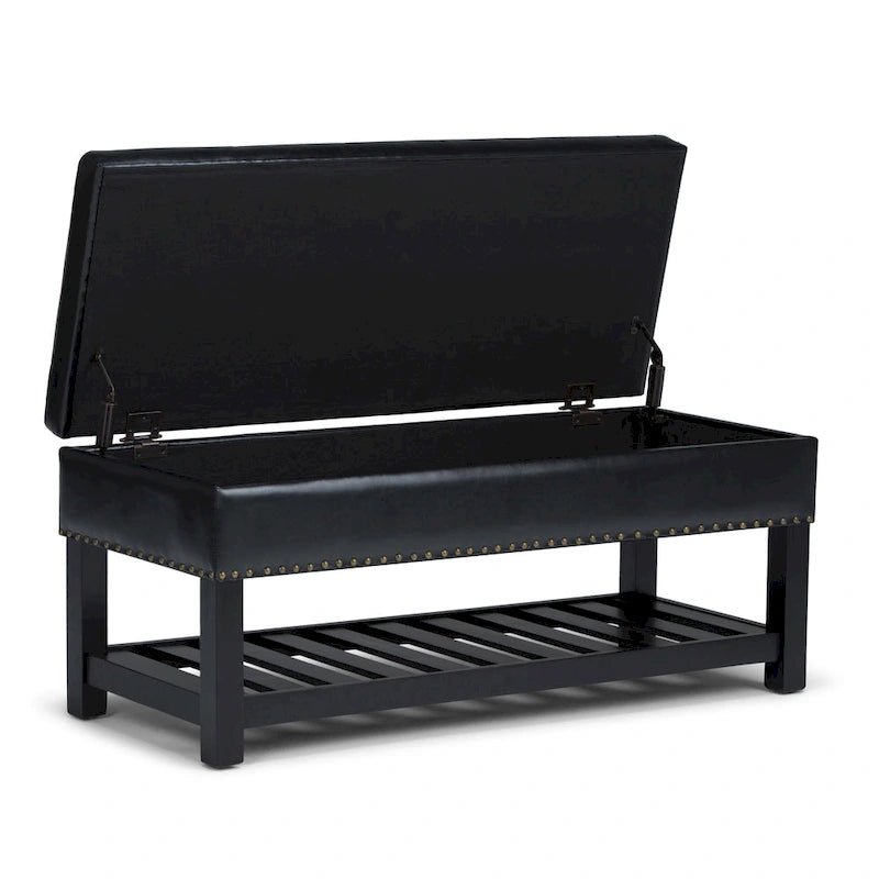43 Inch Rectangle Storage Ottoman Bench with Tufted Lid and Shelf