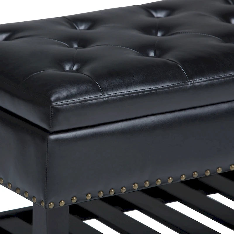 43 Inch Rectangle Storage Ottoman Bench with Tufted Lid and Shelf