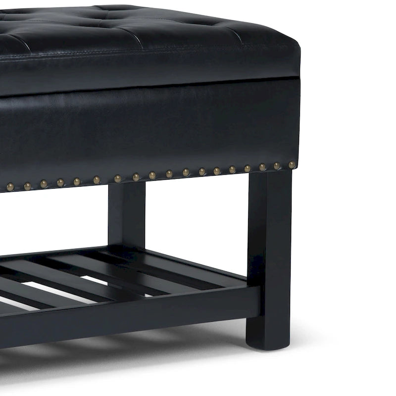 43 Inch Rectangle Storage Ottoman Bench with Tufted Lid and Shelf