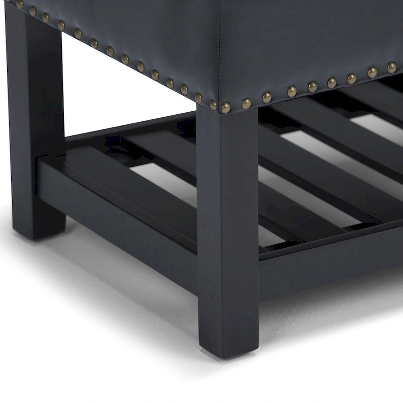 43 Inch Rectangle Storage Ottoman Bench with Tufted Lid and Shelf