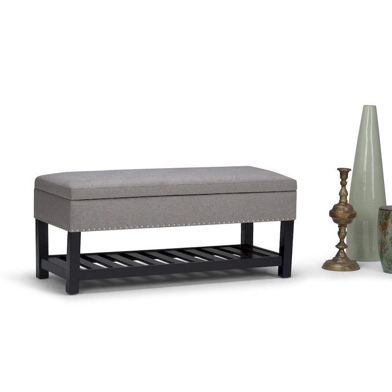 43 Inch Rectangle Storage Ottoman Bench with Tufted Lid and Shelf