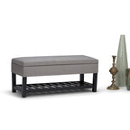 43 Inch Rectangle Storage Ottoman Bench with Tufted Lid and Shelf