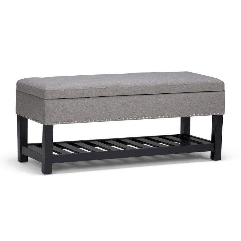 43 Inch Rectangle Storage Ottoman Bench with Tufted Lid and Shelf