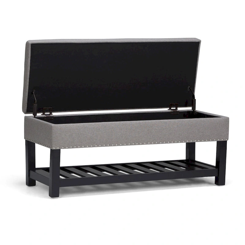 43 Inch Rectangle Storage Ottoman Bench with Tufted Lid and Shelf