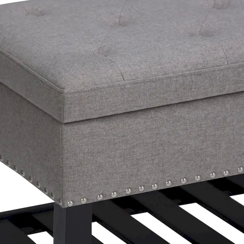 43 Inch Rectangle Storage Ottoman Bench with Tufted Lid and Shelf