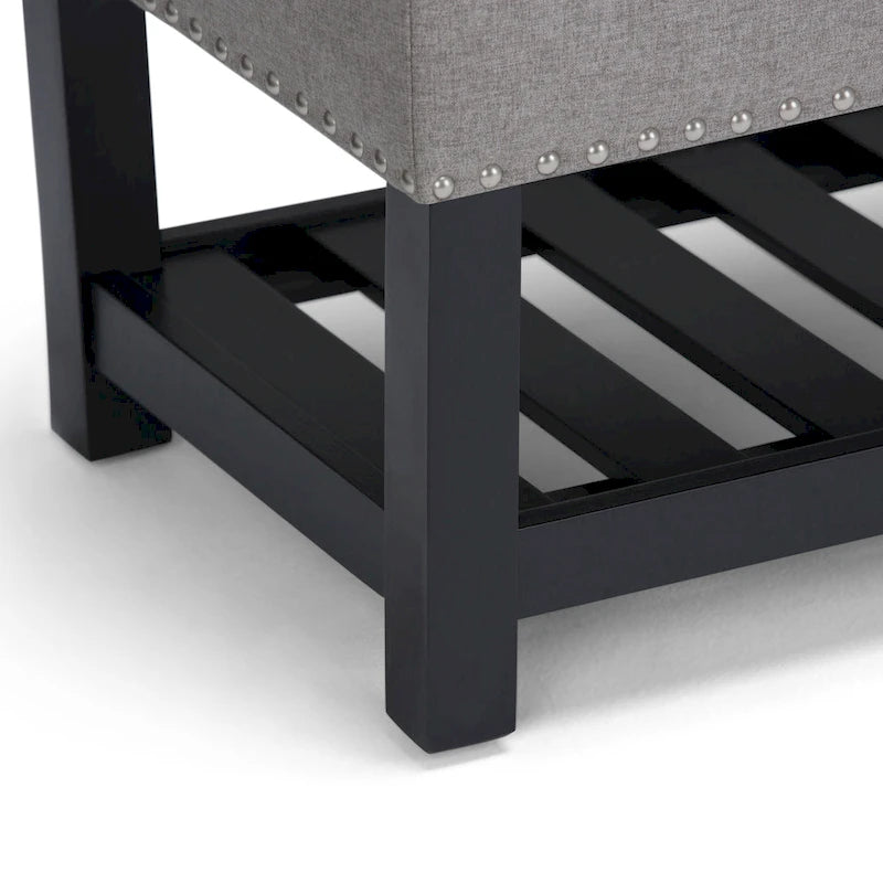 43 Inch Rectangle Storage Ottoman Bench with Tufted Lid and Shelf
