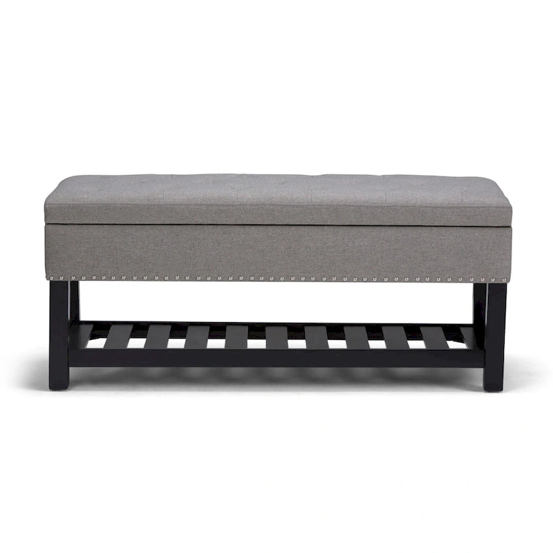 43 Inch Rectangle Storage Ottoman Bench with Tufted Lid and Shelf