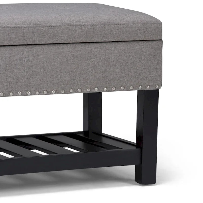 43 Inch Rectangle Storage Ottoman Bench with Tufted Lid and Shelf