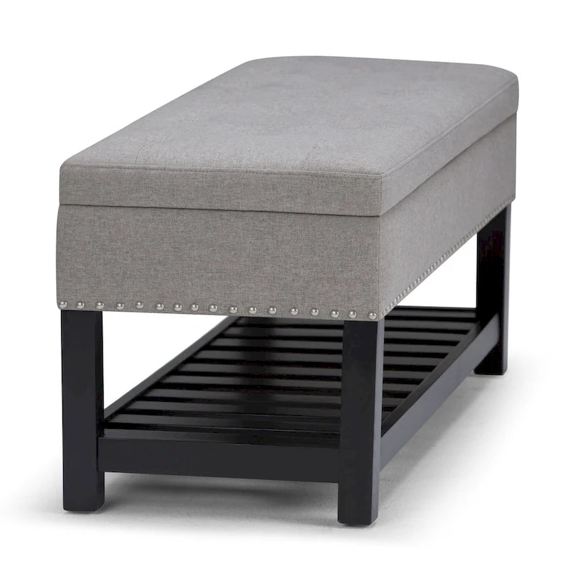 43 Inch Rectangle Storage Ottoman Bench with Tufted Lid and Shelf