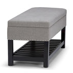 43 Inch Rectangle Storage Ottoman Bench with Tufted Lid and Shelf