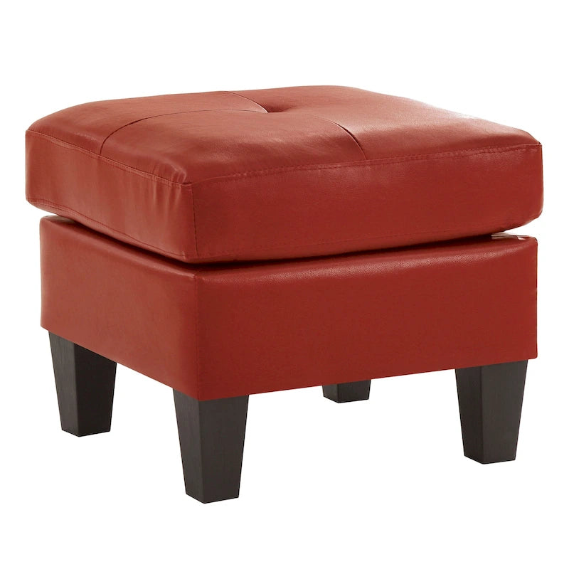 Small Tufted Faux Leather Square Ottoman Kiln-Dried Wood Frame