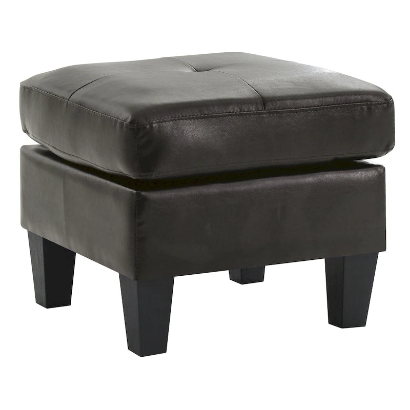 Small Tufted Faux Leather Square Ottoman Kiln-Dried Wood Frame