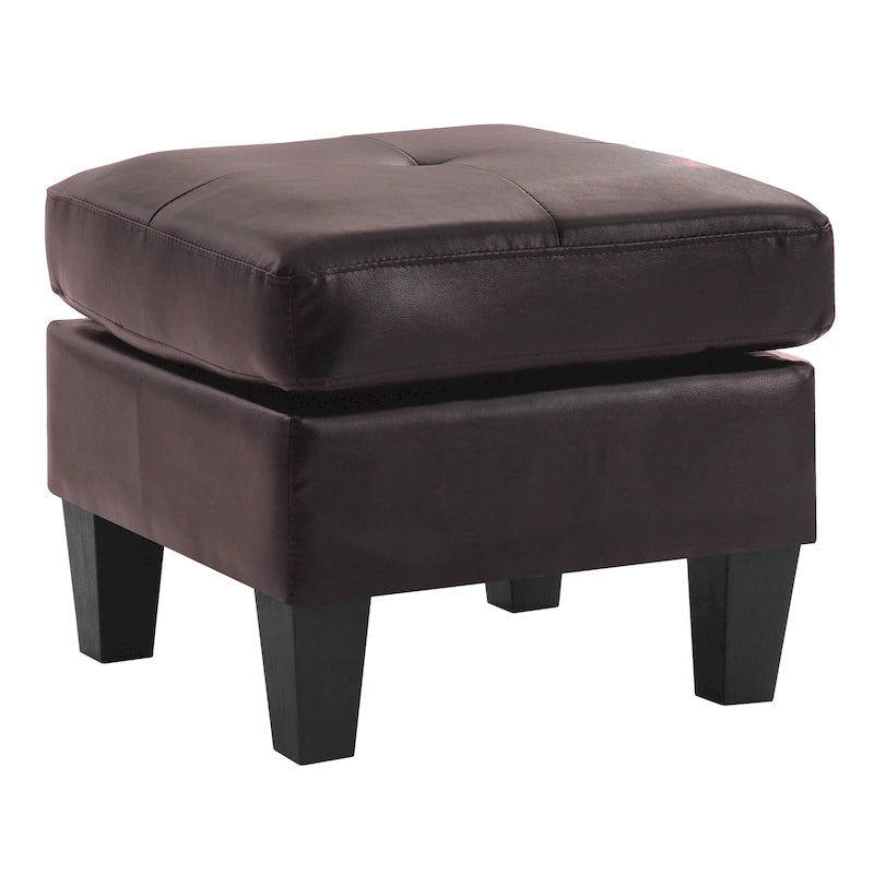 Small Tufted Faux Leather Square Ottoman Kiln-Dried Wood Frame