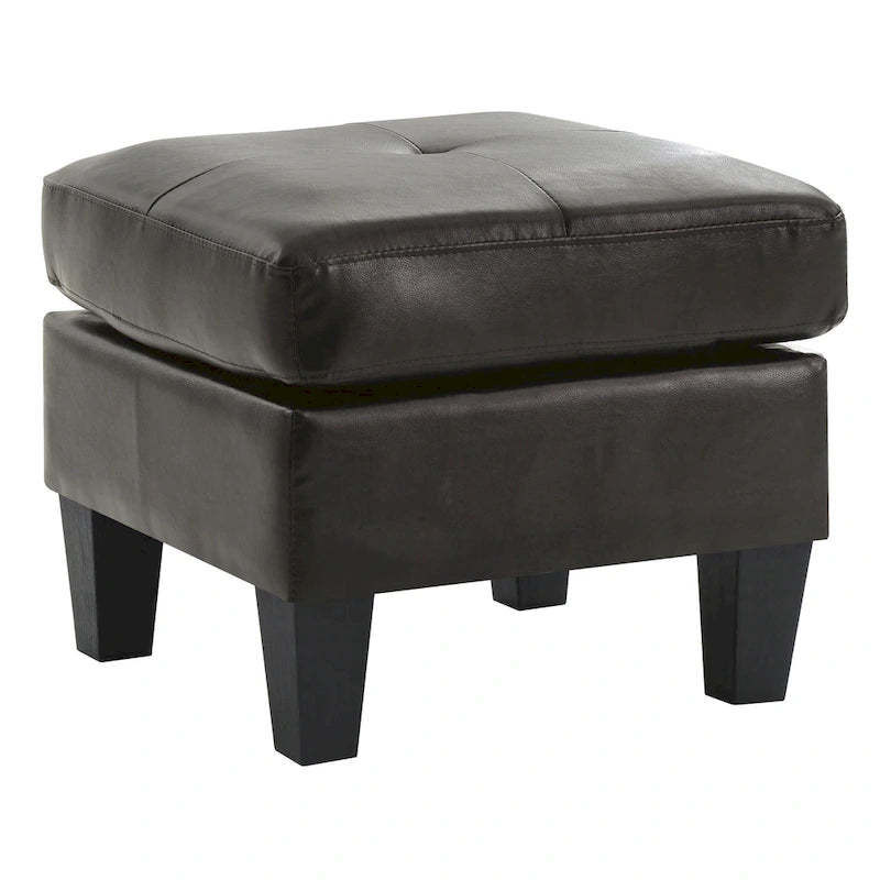 Small Tufted Faux Leather Square Ottoman Kiln-Dried Wood Frame