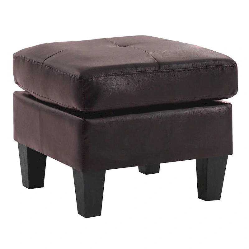 Small Tufted Faux Leather Square Ottoman Kiln-Dried Wood Frame