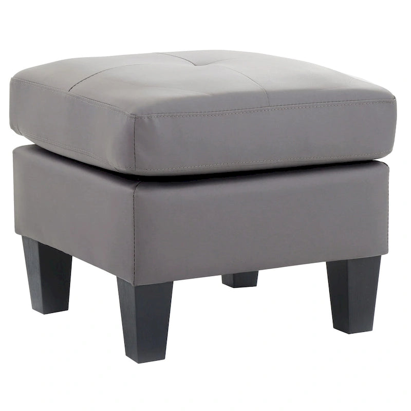 Small Tufted Faux Leather Square Ottoman Kiln-Dried Wood Frame